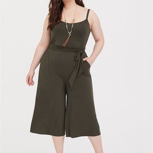 Torrid Green Culotte Tie Front Jersey Jumpsuit